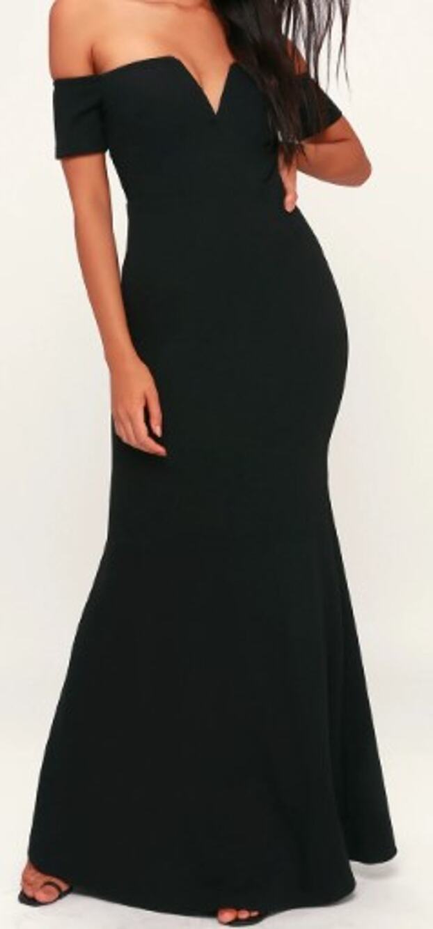 LULU'S SZ L Lynne Black Off-the-Shoulder Mermaid Party Maxi Dress NEW B48